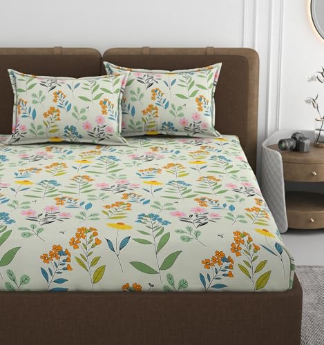 VOMZER 320 TC Cotton Feel All Around Elastic Fitted Floral Bedshe...