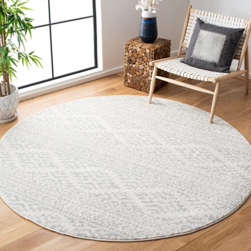 SAFAVIEH Tulum Collection 12' Round Ivory/Light Grey TUL272G Moroccan Boho Tribal Non-Shedding Area Rug