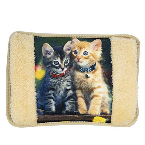 Virsus Bolsa de agua caliente eléctrica con bolsillo calientamanos de diferentes fantasías. Calentador para calambres y alivio del dolor (Beige con gatos)