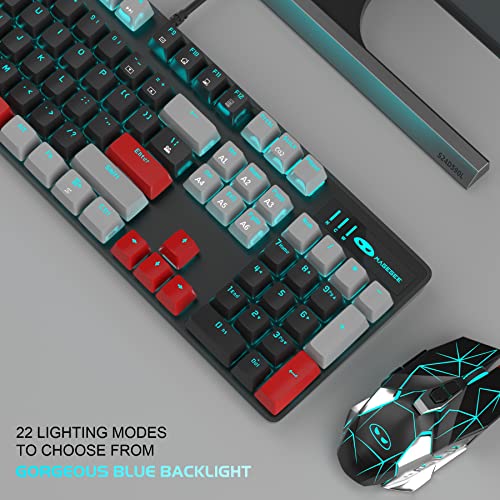 Image of MageGee Mechanical Gaming Keyboard, 104 Keys Blue Backlit Keyboard with Red Switches Double-Shot Keycaps, USB Wired Mechanical Computer Keyboard for Laptop, Desktop, PC Gamers(Gray & Black)