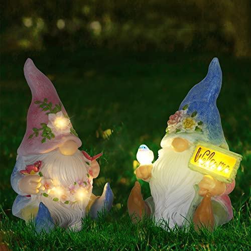 Sinhra Garden Gnome Statue,Resin Gnome Figurine Holding Butterfly With Solar Led Lights, Outdoor Statues Garden Decor For Patio Yard Lawn Porch, Gardening Gifts #TOP9
