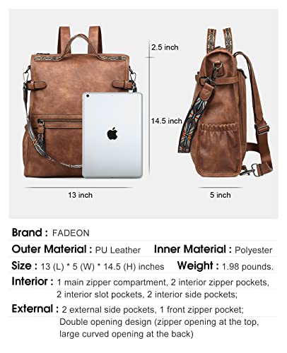 Fadeon Backpack Purse For Women Designer Ladies Shoulder Bag Vegan Leather Large Travel Womens Backpack Purse Brown #TOP3