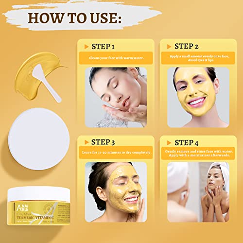 ANAiRUi Clay Masks for Face Skin Care, Turmeric + VC Mud Mask for Blackheads, Pores, Wrinkles, Fine Lines, Hydrating Clarifying, Cleansing Skincare Mask, 120g - Image 7