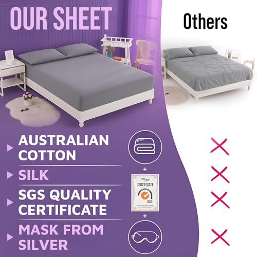 Luxury Grounding Sheets Queen 22% Silver Fiber, 74% Cotton, 4% Silk, SGS Quality Certified Grounded Well Bed Sheet - Conductive Earth Fitted Sheet for Better Sleep, Grey - Image 5