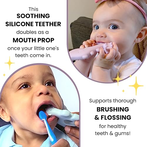 Snoofybee's Brushing Buddy, 2-In-1 Silicone Teether And Toothbrushing Companion, Toddler And Baby Mouth Prop Toy For More Fun Toothbrushing And Flossing (Purple) #TOP1
