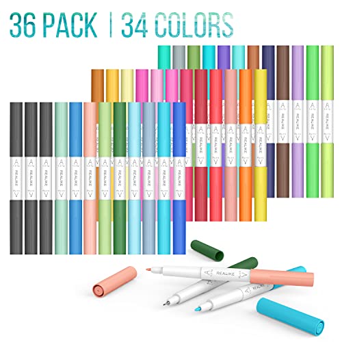 Image of REALIKE Dual Tip Pens Compatible with Cricut Maker 3 /Maker 4 /Maker /Explore 3 /4 /5 /Air 2 /Air, Dual Tip Marker Set of 36 Pack Fine Point Pen Writing Drawing Accessories for Machine (0.4 Tip & 1.0 Tip)