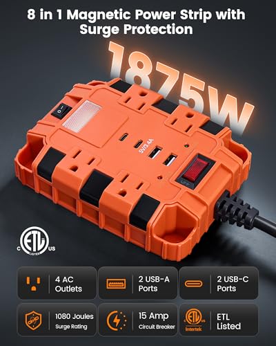 SURAIELEC Multitoma magnética con protección contra sobretensiones de 1080J y 4 tomas AC miniatura 2