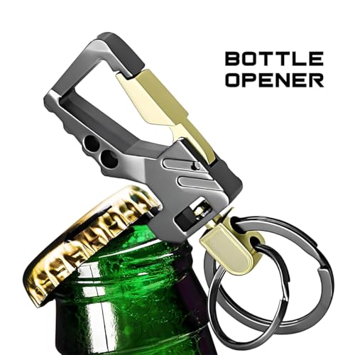 Image of Mandark 2PCS Car Key Chain, Heavy Duty Auto Keychain Bottle Beer Opener with Double Keyring Carabiner, Universal Keylinker (Silver /Golden /Black)
