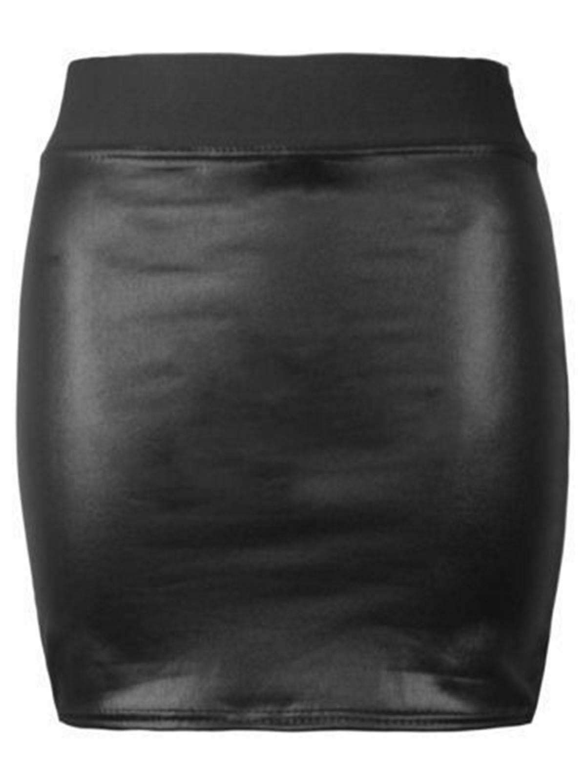 21Fashion Womens Mini Skirt Tunic Top Bodycon Dress Ladies Wet Look PVC Leather Leggings Black