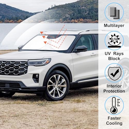 Image of Windshield Sun Shade Custom Fit for 2011-2019 Ford Explorer SUV Accessories Foldable Sunshade Sun Blocker Protect Car from Sun Rays & Heat Damage Keep Car Cooler