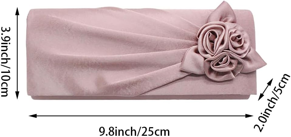 Pleated Satin Floral Evening Purse for Women Chic Soft Handbag Fit for Wedding Dress Ball Gown Formal Dress