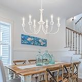 ZCHAOZ Distressed White Farmhouse Chandelier 6 Light French Country Chandelier for Dining Room Chandelier Pendant Light Fixtures Hanging Antique Industrial Candle Ceiling Light for Living Room Bedroom