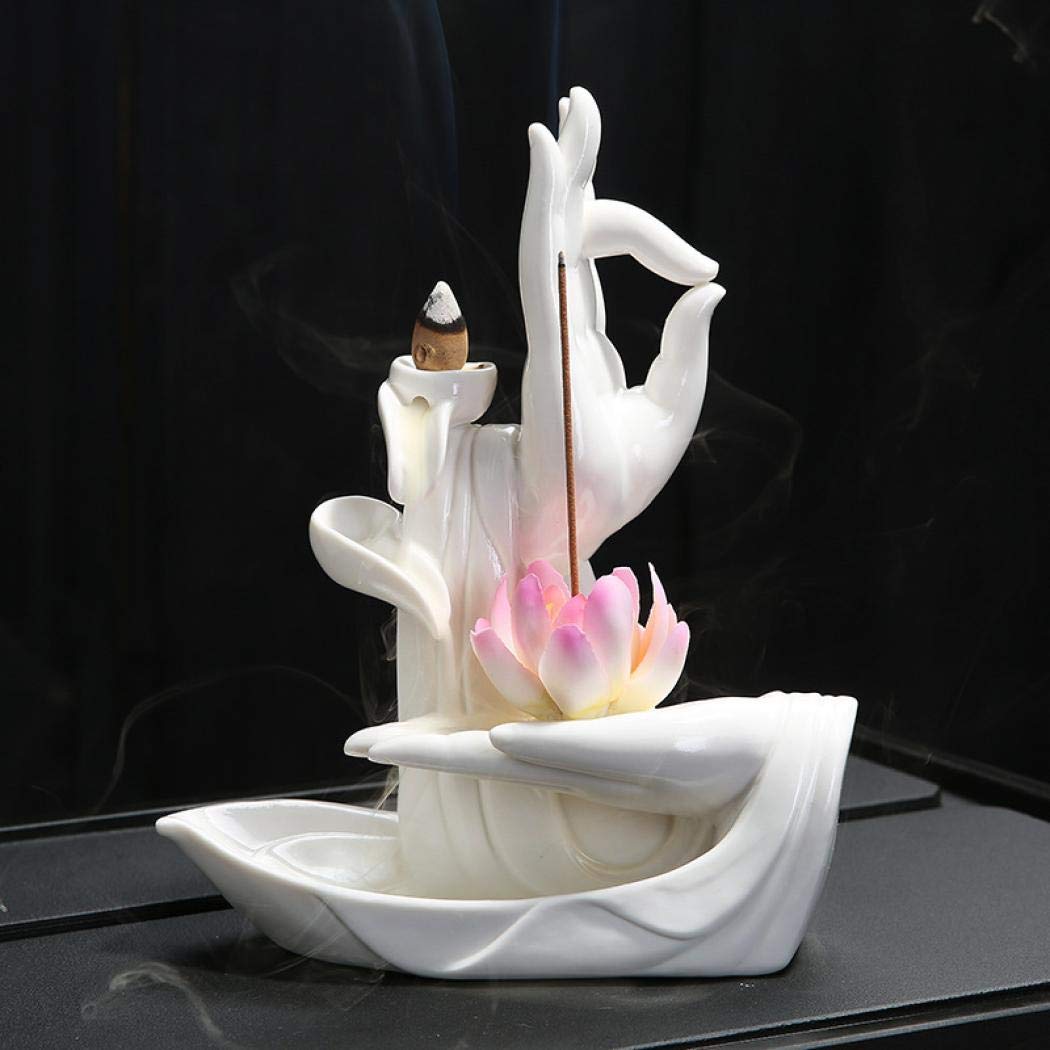 Bruciatore Incenso A Cascata Riflusso Loto Rosa Con 20 Coni E Accessori | XUDREZ | Decorazione Casa In Ceramica Per Relax E Meditazione - 3