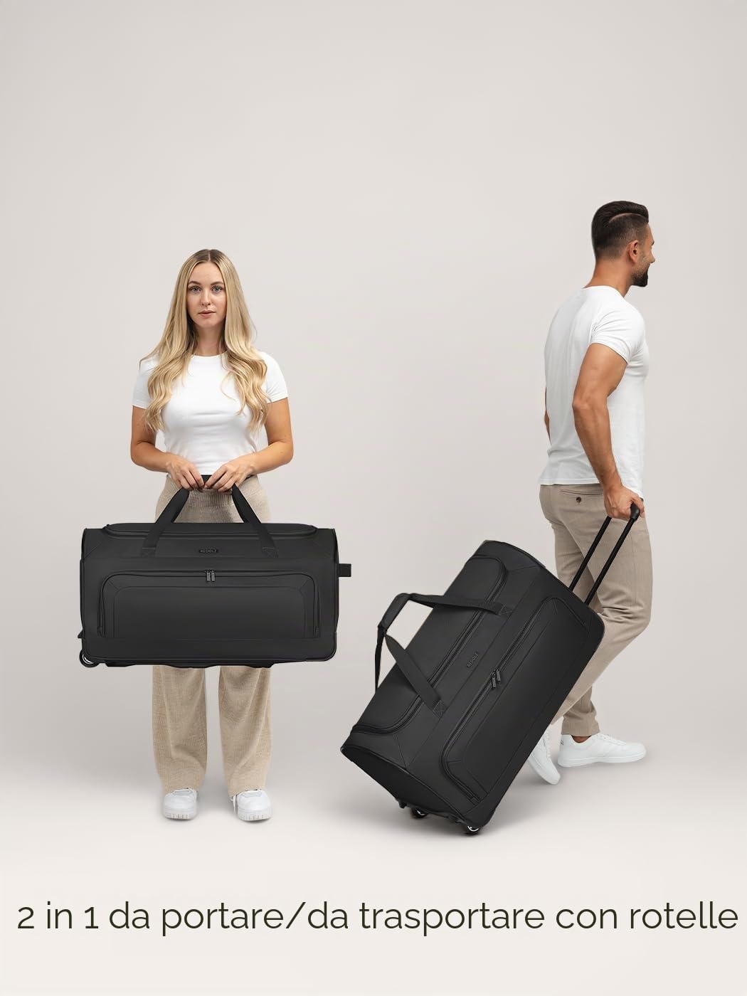 REDOLZ borsone da viaggio con ruote L 71 cm | trolley morbido 83 L leggero per uomo e donna | Duffle Essentials