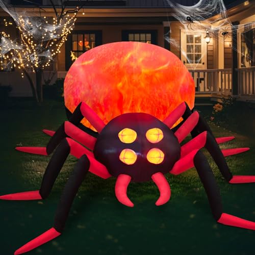 Yoga Y Pilates, Sports Danxilu Araña Inflable de Halloween de 8 pies para decoración al Aire Libre para Patio, araña Inflable roja Gigante con luz de Llama de Fuego, araña de...