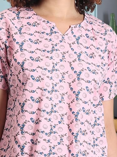 Image of Noty Girl's /Women's Polyester and Cotton Mixed- Small Floral Printed- Night Suit /Night Wear /Lounge Wear /Night Dress