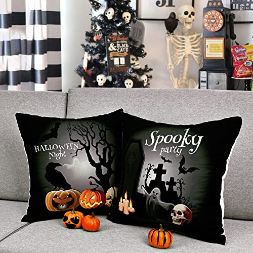 Aspmiz Halloween Pillow Covers 18 X 18 Inch, Black Throw Pillow Covers Set Of 2, Pumpkin Spooky Festive Decorative Pillow Cases, Ghost Haunted House Cushion Covers For Couch Bed Sofa Bench Porch #TOP2