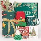 pengtai Cesta de Navidad de regalo para mujeres 2025 | Caja de regalo de Navidad para amigos, familia | Juego de vacaciones con manta de Navidad, taza de Papá Noel, calcetines | Regalo de Navidad para