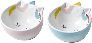 Pet Bowl Double Pet Bowls Ceramic Dogs Cats Food Water Feeder Dishes Cute Small Medium Raised Elevated Stand Tilt Design Dog Dishes (Color : Blue+Pink)