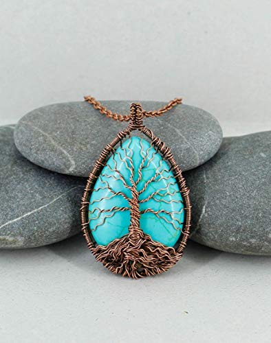 Handmade-Tree-of-life-blue-turquoise-necklace-Healing-and-protection-amulet-Wire-wrapped-pendant-Fashion-unisex-jewelry-Copper-anniversary-gift-ideas-for-men-and-women