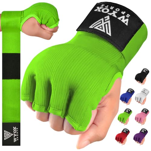 Image of WYOX Gel Boxing Hand Wraps Inner Gloves for Men & Women - 80cm /31inch Quick Wrist Strap, Padded Knuckle Support, Fingerless MMA Muay Thai Kickboxing Wraps for Training, Punching & Martial Arts