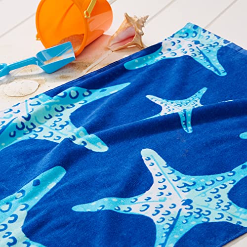 Sun Sprouts 100% Cotton Beach Towel Starfish Pattern For Kids & Toddler. Bath, Pool, Camping, Travel Towel For Boys & Girls. 30” X 60” Quick-Dry & Super Absorbent Beach Blanket #TOP2