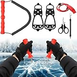 Gulfmew Ice Fishing Safety Kit, Durable Emergency Gear with Compact Ice Picks, One Pair of 8 Tooth Creepers for Boots, Whistle with Reflective Strips and Spring Line Cutting Scissors