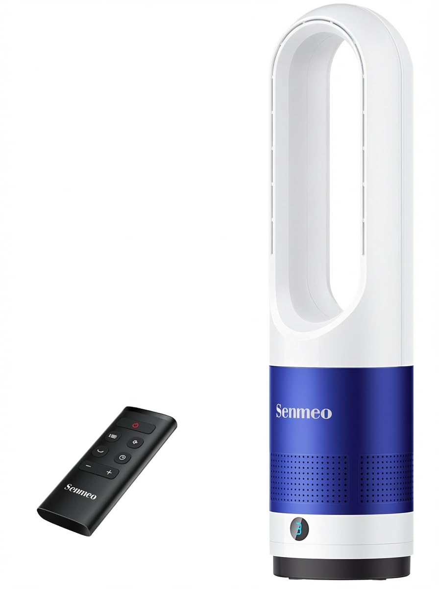 Ventilateur Sans Pale, Ventilateur Colonne avec Télécommande, 55 cm, Oscillation 90°, 8 Vitesses, Minuterie 9H, Affichage LED, Ventilateur Silencieux pour Chambre, Salon