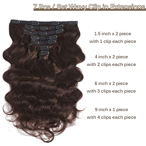Urbeauty Clip In Hair Extensions Real Human Hair Dark Chocolate Brown Color 100% Unprocessed Full Head Brazilian Virgin Hair Body Wave Hair Clip Ins For Black And White Women/Girls Human Hair 12Inch #TOP1