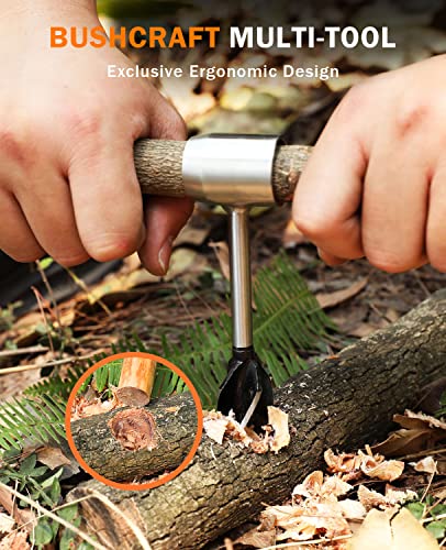 BURTOK Aufrüstung Hochstahl Holzbohrer Manuell Bushcraft, Tragbar handbohrer holz, Holzbohrer Scotch Eye mit Lederhülle, Bushcraft Ausrüstung für Bushcraft Settlers,Camping,und Outdoor Backpacking
