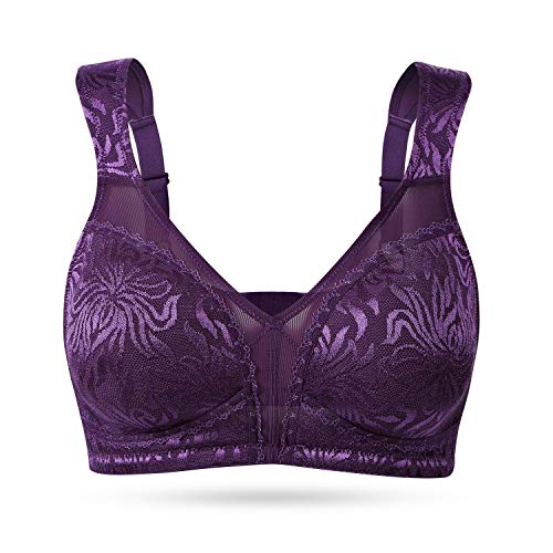 Wingslove Women's Full Coverage Non Padded Comfort Minimizer Wire-Free Bra Plus Size(Purple,38B)