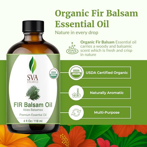 Image of SVA Organic Fir Balsam Essential Oil with Dropper, 4 Fl Oz (118 ml) | Fir Balsam Essential Oil for Diffuser, Room Spray, Home Fragrance, Soap, Candle, Bath Blends & DIY Blending in Glass Bottle