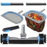 UIRWAY 4-in-1 Deluxe Swimming Pool Cleaning Kit - Includes Detachable Pool Brush, Heavy Duty Deep Leaf Skimmer Net, Fine Mesh Net, Extendable Aluminum Pole for Inground & Above Ground Pools Cleaning