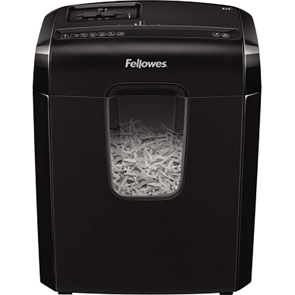 Fellowes Distruggi documenti a frammento 6C, 6 fogli, per casa e piccolo ufficio, uso personale, cestino da 14 litri, distruggidocumenti con blocco di sicurezza, nero