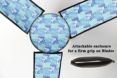 Image of Stylista Waterproof & Dustproof Three Blade Ceiling Fan Cover with attachable Enclosure Set of 3 Fan Covers Surface Pattern Blue