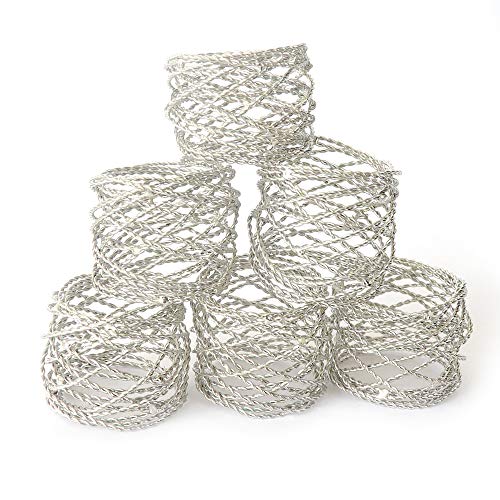 Niravan Class Round Twisted Spiral Design Napkin Rings Holder Set of 12 for Wedding Dinning Table Parties Everyday, Silver (Set of 12)