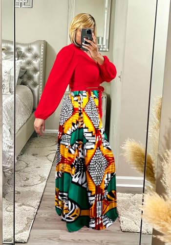 Image of Plus Size Women's 2 Piece Outfits Printed Casual Long Sleeve Wrap Crop Top Maxi Long Dress Flowy Matching Sets