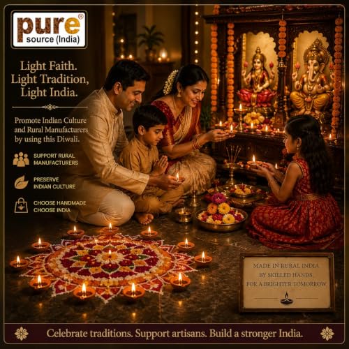 Image of Pure Source India Natural Clay Traditional Diwali Ke Diye | Earthen Clay Diya | Mitti Ka Diva | Diyas for Pooja (30pcs)