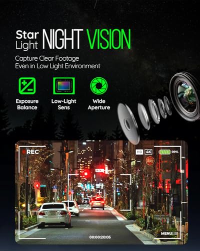 Image of PRONOD 4K+2.5K Dash Cam for Car Front and Rear | Dashcam for Car with Mic, 3 inch Touch Screen, ADAS, GPS Tracking, Night Vision, WiFi App Control, 24H Parking Mode, Supports 512GB | Free Hardwire Kit