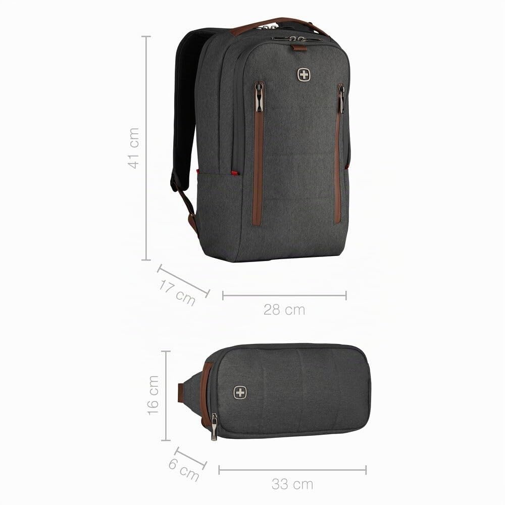 WENGER CityUpgrade Sac à Dos pour Ordinateur Portable 16 Pouces avec Sac en Bandoulière, Tablette Tactile 12 Pouces, 15 l, Femmes Hommes, Affaires Uni École Voyages, Gris, 606489