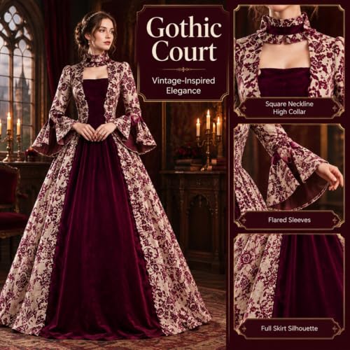 Women Gothic Dress Medieval Renaissance Costume Long Sleeve Gown - image 4