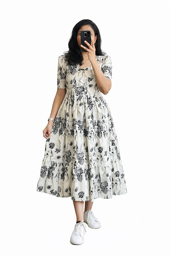 auriprx fashion Women's Pure Cotton Maxi Midi Dress Western Dress for Women Elegant Floral Printed Long Dresses | Soft & Breathable Fabric | Casual Trending Dress for Women-picture-16