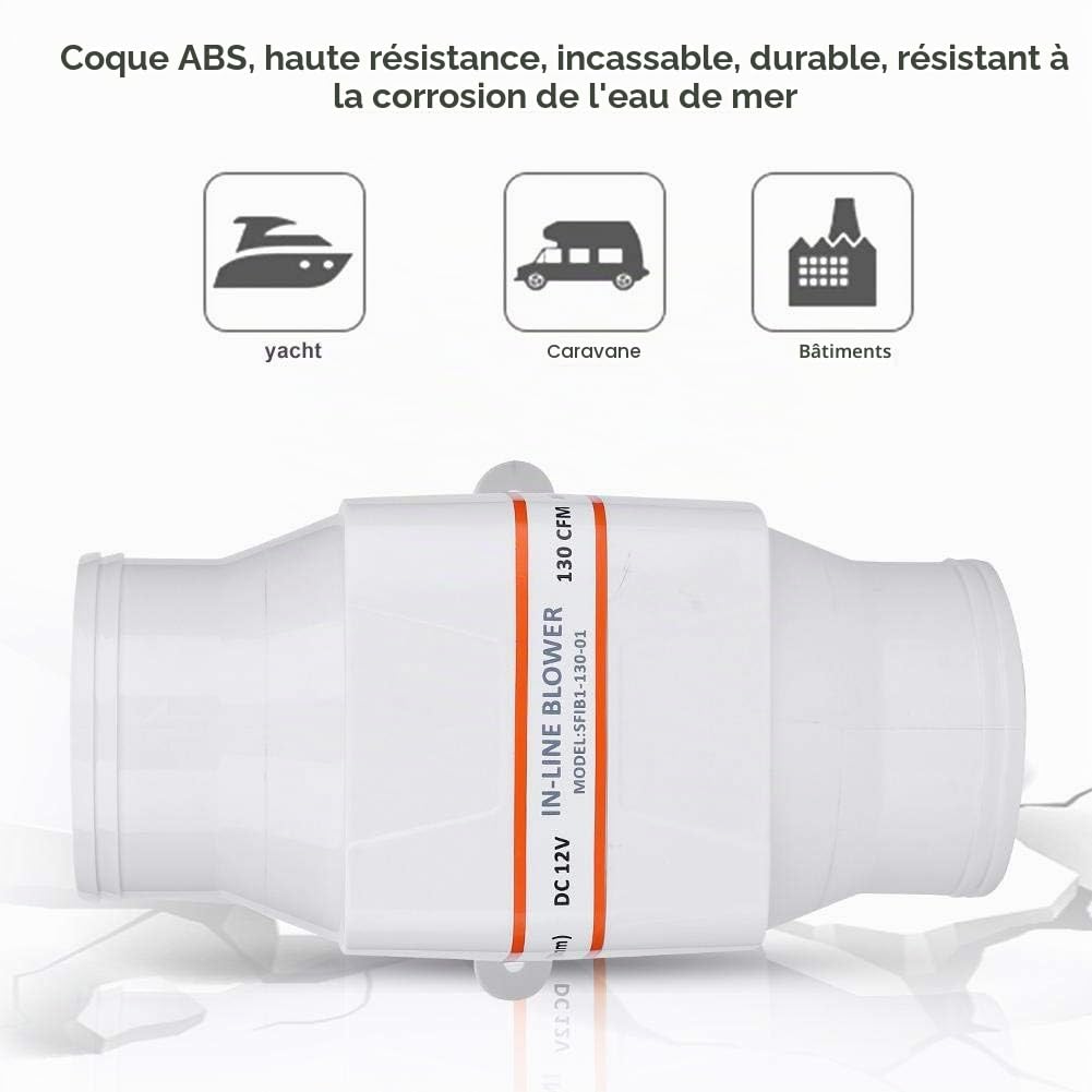 Ventilateur en ligne, 75mm Ventilateur Extraction Ventilateur de Conduit Système de Ventilation pour yachts, bâtiments, caravane