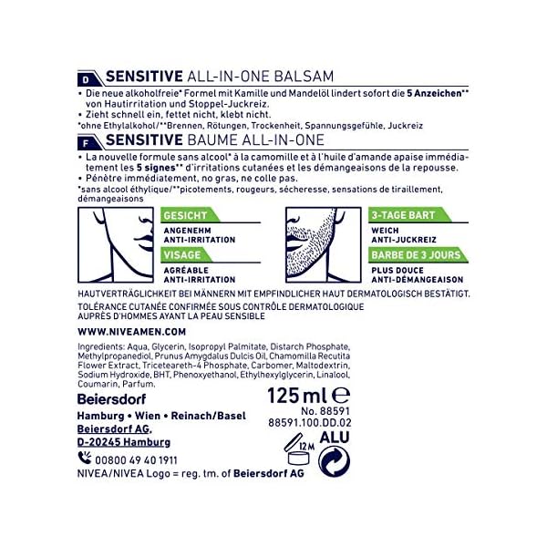 NIVEA MEN Sensitive All-In-One Balsam Gesicht & 3-Tage Bart Inhaltsstoffe