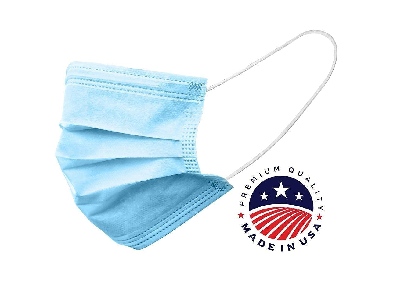 DermSource MADE IN USA Face Masks / 3-Ply/Disposable/Breathable/Soft Ear loops - (100 Masks - Blue)