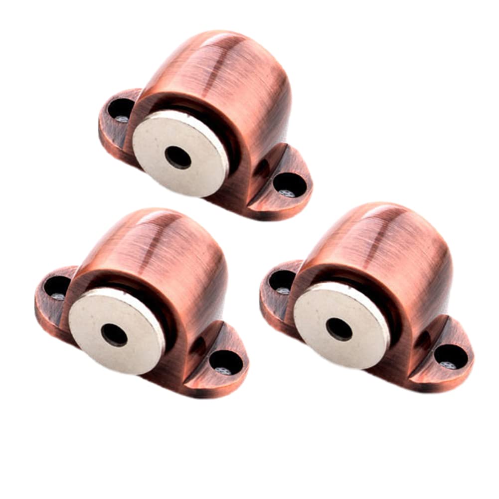 Nvsfzgiyg Red Bronze Door Wedge Stoppe, Stops, Stoppers,Magnetic Window Stop Cabinet Catch, Zinc Alloy Floor Mounted Stopper, 3-Pack-Bronze