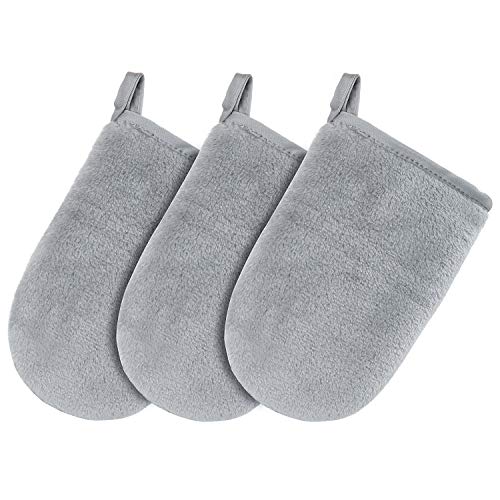 Czoele Toalla desmaquillante cara,3 Piezas Guante desmaquillante,Guante microfibra lavable y reutilizable Para Quitar Maquillaje Suave Y Almohadillas Absorbentes De Lavado Facial,18cm x 12.5cm,Gris