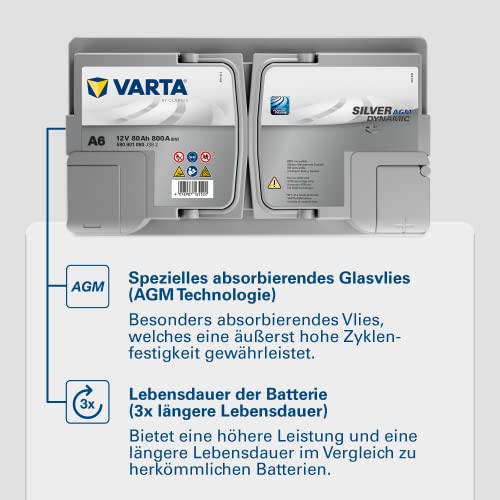VARTA Silver Dynamic AGM Batterie A6 – Start-Stop und xEV Autobatterie 12V 80Ah 800A – Starterbatterie für Autos mit hohem Energiebedarf – Bild 8