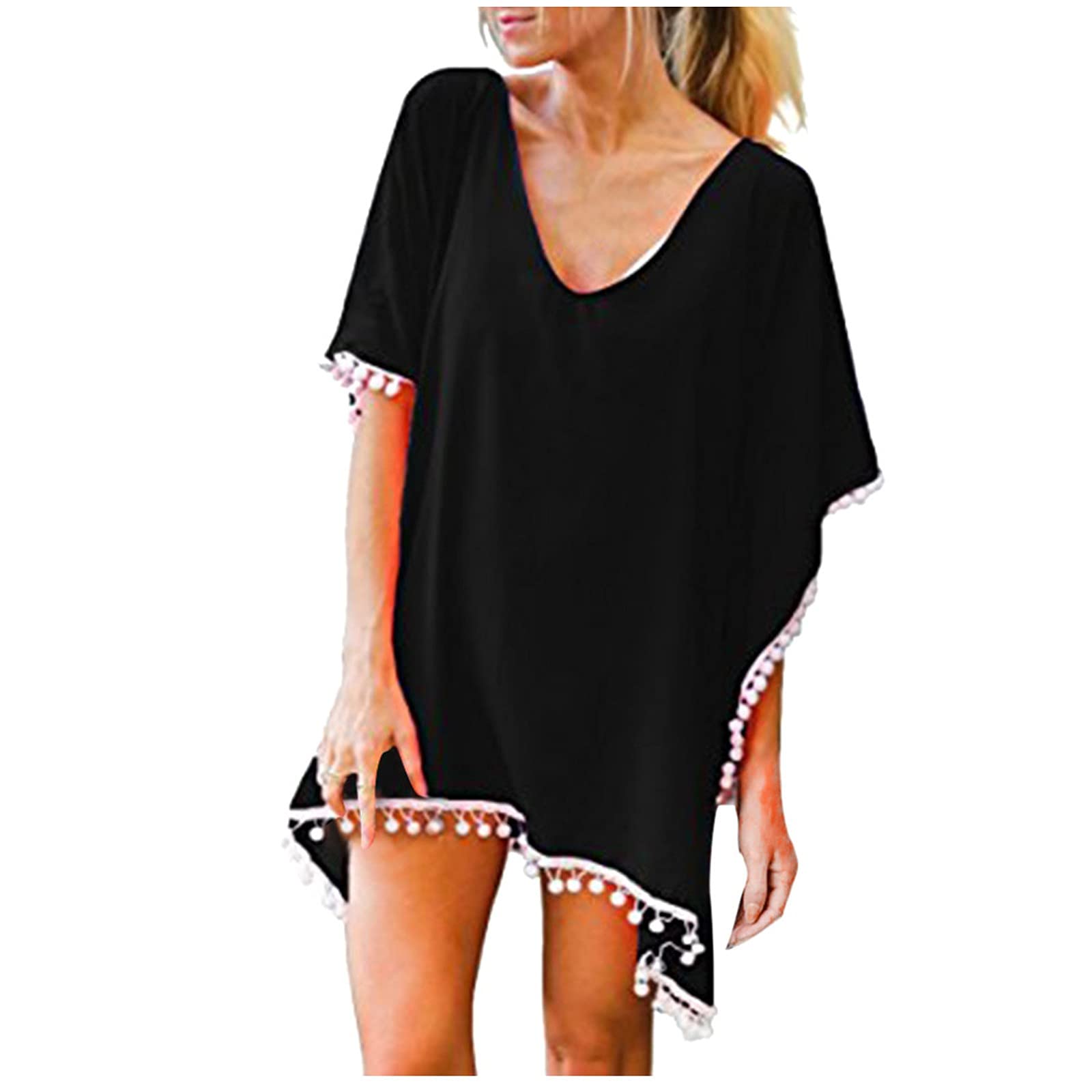 Generic Poncho de playa para mujer, tallas grandes, vestido corto de playa, pareos, vestidos de playa, mini vestido de playa sexy, vestido de playa de manga corta, ropa de playa caftán, blusa de playa, túnica