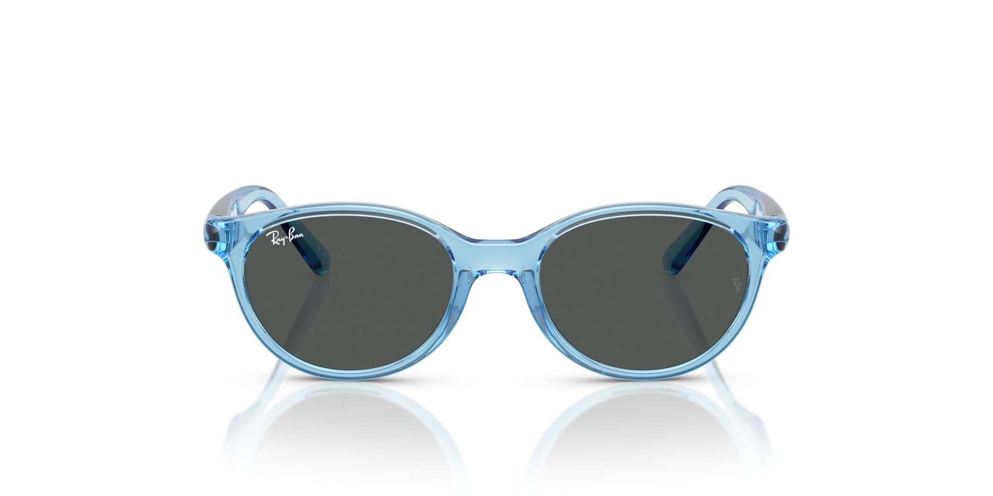 Ray-Ban RJ9080S Oval Sunglasses, Transparent Blue/Dark Grey, 45 mm